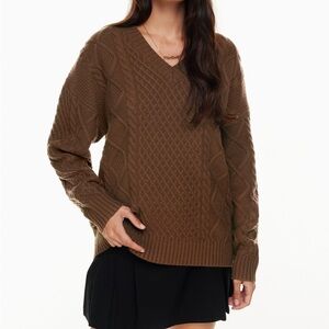 Sunday Best Cognac Brown Peggy V-Neck Cable Knit Sweater